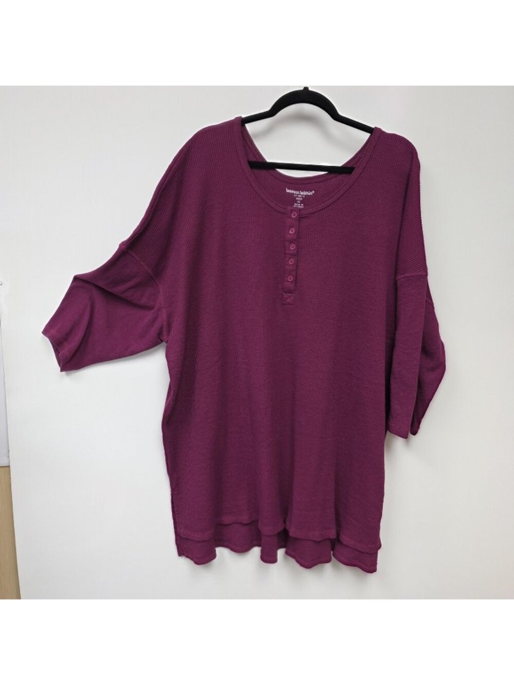 Woman Within Shirt Womens 4X Purple Thermal Henley 3/4 Sleeve Tunic Top Plus